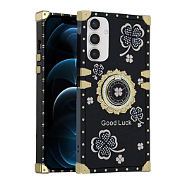 Square Acrylic Mirror Shiny Luxury Case with Ring - BLACK for Galaxy S24 / S25 (Only Ground Shipping)