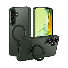 Carbon Wireless Charging Case with Ring Stand - GREEN for Galaxy S24 / S25 (Only Ground Shipping)