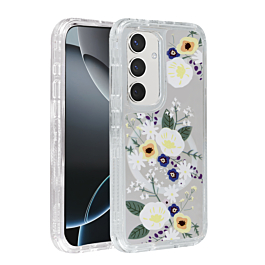 Flower Design Transparent Case with Wireless Charger - Style 3 for Galaxy S24 / S25 (Only Ground Shipping)