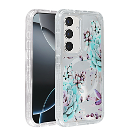 Flower Design Transparent Case with Wireless Charger - Style 8 for Galaxy S24 / S25 (Only Ground Shipping)