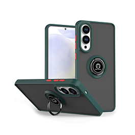 Galaxy S25E Hard PC Rear/Soft TPU Colorful Border Case with I - ring Holder - NAVY GREEN (Only Ground Shipping)