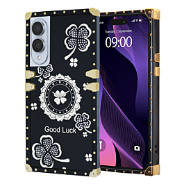 Square Acrylic Mirror Shiny Luxury Case with Ring - BLACK for Galaxy S25E (Only Ground Shipping)