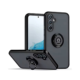 Galaxy S25 Plus Hard PC Rear / Soft TPU Colorful Border Case with I - ring Holder - BLACK (Only Ground Shipping)