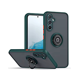 Galaxy S25 Plus Hard PC Rear / Soft TPU Colorful Border Case with I - ring Holder - DARK GREEN (Only Ground Shipping)