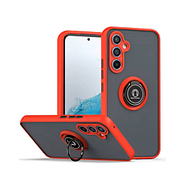 Galaxy S25 Plus Hard PC Rear / Soft TPU Colorful Border Case with I - ring Holder - RED (Only Ground Shipping)
