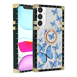 Butterfly Design Square Case with Ring - BLUE for Galaxy S25 Plus (Only Ground Shipping)