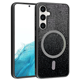 Wireless Charging Bling Diamond Crystal Case - BLACK & SILVER for Galaxy S25 Plus (Only Ground Shipping)