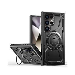 Full-Body Rugged Shockproof Case with Built-in Ring Holder - BLACK for Galaxy S25 Ultra (Only Ground Shipping)