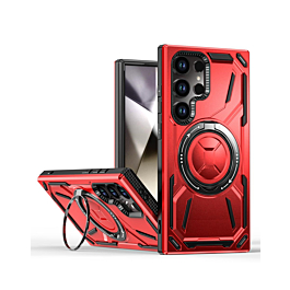Full-Body Rugged Shockproof Case with Built-in Ring Holder - RED for Galaxy S25 Ultra (Only Ground Shipping)