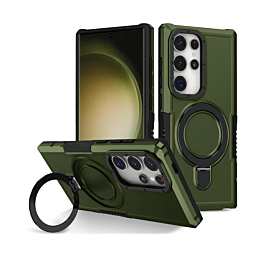 Hard PC Shockproof Case w /Ring Holder - GREEN for Galaxy S25 Ultra (Only Ground Shipping)