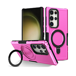 Hard PC Shockproof Case w /Ring Holder - PINK for Galaxy S25 Ultra (Only Ground Shipping)