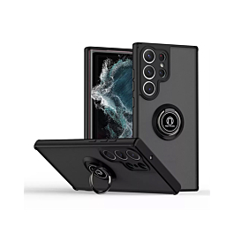 Galaxy S25 Ultra Hard PC Rear / Soft TPU Colorful Border Case with I - ring Holder - BLACK (Only Ground Shipping)