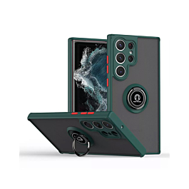 Galaxy S25 Ultra Hard PC Rear / Soft TPU Colorful Border Case with I - ring Holder - DARK GREEN (Only Ground Shipping)