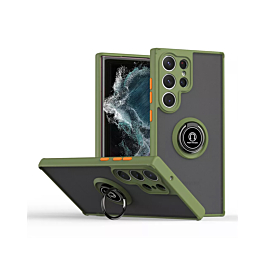 Galaxy S25 Ultra Hard PC Rear / Soft TPU Colorful Border Case with I - ring Holder - GREEN (Only Ground Shipping)