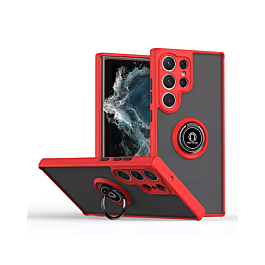 Galaxy S25 Ultra Hard PC Rear / Soft TPU Colorful Border Case with I - ring Holder - RED (Only Ground Shipping)