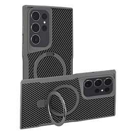 Carbon Fiber Magnetic Kickstand Case - GRAY for Galaxy S25 Ultra (Only Ground Shipping)