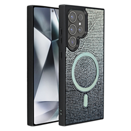 Wireless Charging Bling Diamond Crystal Case - BLACK & SILVER for Galaxy S25 Ultra (Only Ground Shipping)