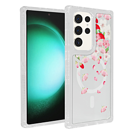 Flower Design Transparent Case with Wireless Charger - Style 6 for Galaxy S25 Ultra (Only Ground Shipping)
