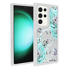Flower Design Transparent Case with Wireless Charger - Style 8 for Galaxy S25 Ultra (Only Ground Shipping)