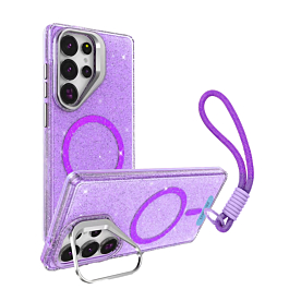 Glitter MagSafe Phone Case with Wrist Strap - PURPLE for Galaxy S26 Ultra (Only Ground Shipping)