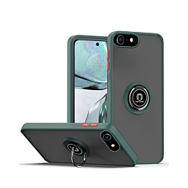 Hard PC Rear / Soft TPU Colorful Border Case with I-ring Holder - (DARK GREEN) for iPhone 16e / 17e (Only Ground Shipping)