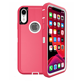Heavy Duty Case for iPhone XR (HOT PINK & WHITE) (Only Ground Shipping)