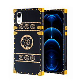 Shiny BLACK Flowers Square Case - 3 for iPhone XR (Only Ground Shipping)