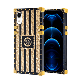 Shiny BLACK & GOLD Lines Square Case - 4 for iPhone XR (Only Ground Shipping)