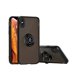 Hard PC Rear / Soft TPU Colorful Border Case with I-ring Holder - BLACK for iPhone XS Max (Only Ground Shipping)