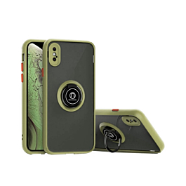 Hard PC Rear / Soft TPU Colorful Border Case with I-ring Holder - DARK GREEN for iPhone XS Max (Only Ground Shipping)