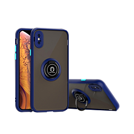 Hard PC Rear / Soft TPU Colorful Border Case with I-ring Holder - NAVY BLUE for iPhone XS Max (Only Ground Shipping)