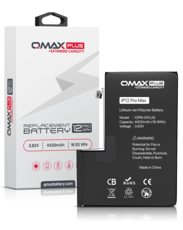 Grab the wholesale deals on the QMAX Plus Extended Capacity Replacement Battery for iPhone 12 Pro Max 4420 mAH.

