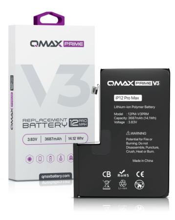 Stock up on the QMAX Prime V3 Replacement Battery for iPhone 12 Pro Max No Pop-Up 3687 mAh.







