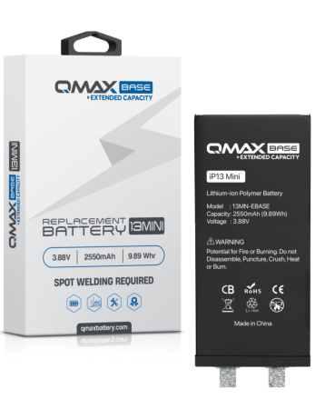 Stock up on the QMAX Base Extended Capacity Replacement Battery for iPhone 13 Mini Spot Weld Required 2520 mAH.

