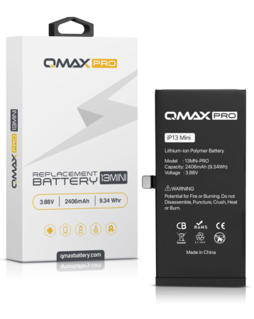Buy the QMAX Pro Replacement Battery for iPhone 13 Mini 2406 mAH.

