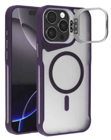 Matte Transparent Camera Stand Case with Wireless Charging - PURPLE for iPhone 13 Pro Max (Only Ground Shipping)