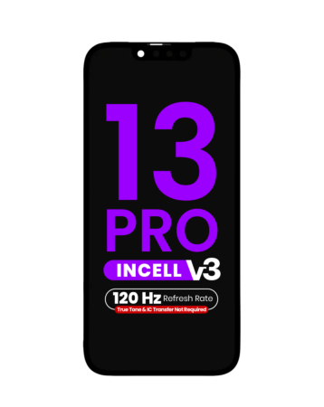 Stock up on the LCD Assembly for iPhone 13 Pro True Tone Programming and IC Transfer NOT REQUIRED Aftermarket Incell QV7 V3 120HZ.

