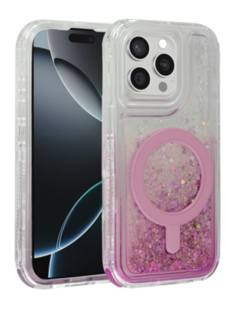 Wireless Charging Protective Glitter Liquid Bumper Case - PINK for iPhone 13 Pro Max (Only Ground Shipping)