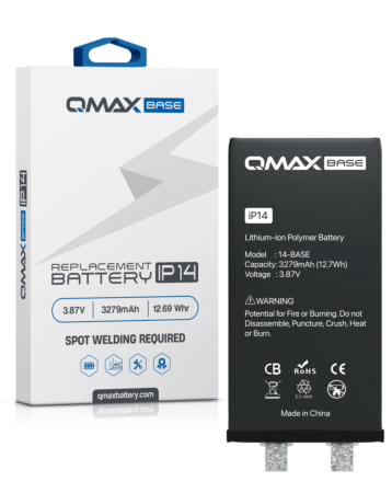 Buy the QMAX base replacement battery for iPhone 14 – 3279 mAh, spot weld required.