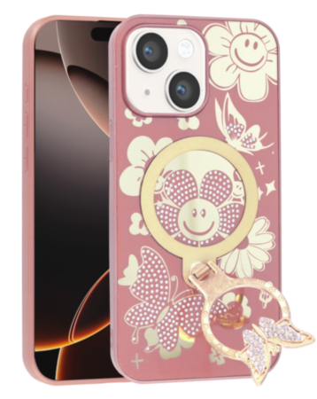 Luxury Diamond Shiny Cases with Butterfly Ring Design (ROSE GOLD) for iPhone 13 / 14 (Only Ground Shipping)