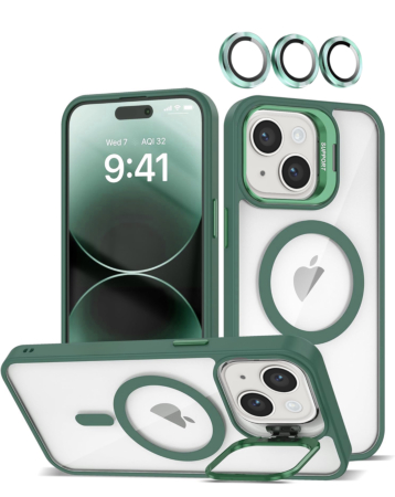 Transpalet Silicone case & Camera stand with Camera Lens - DARK GREEN for iPhone 13 / 14 (Only Ground Shipping)