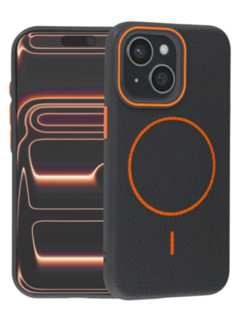 Magnetic Leather Soft Cases (BLACK & ORANGE) for iPhone 13 / 14 (Only Ground Shipping)