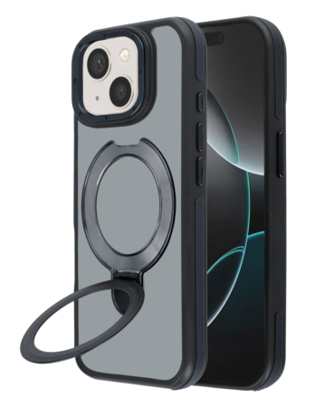 Matte Transparent Case with Wireless Charging Kickstand - BLACK for iPhone 13 / 14 (Only Ground Shipping)