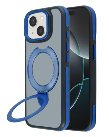 Matte Transparent Case with Wireless Charging Kickstand - BLUE for iPhone 13 / 14 (Only Ground Shipping)