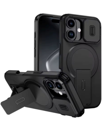 Magnetic Push Slide Lens Case with Kickstand (BLACK) for iPhone 13 / 14 (Only Ground Shipping)
