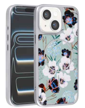 Dual Layer Flower Design Magsafe Cases - GREEN for iPhone 13 / 14 (Only Ground Shipping)