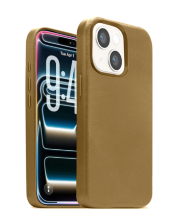 New Leather Case with Wireless Charger with IC Chip (LIGHT BROWN) for iPhone 13 / 14 / 16e / 17e (Only Ground Shipping)
