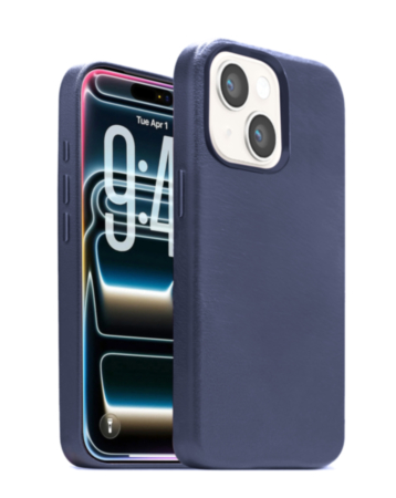 New Leather Case with Wireless Charger with IC Chip (NAVY BLUE) for iPhone 13 / 14 / 16e / 17e (Only Ground Shipping)