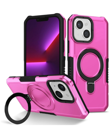 Hard PC Shockproof Case w /Ring Holder - PINK for iPhone 13 / 14 (Only Ground Shipping)