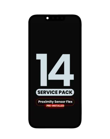 Order the OLED assembly with proximity sensor flex pre-installed for iPhone 14 service pack.